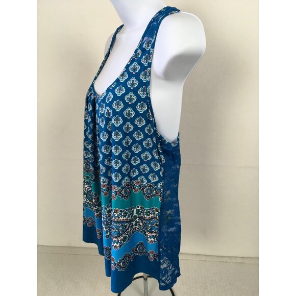 In Bloom By Jonquil Tank Top Size M Blue Patterned Front Lace Racerback New - Picture 5 of 15